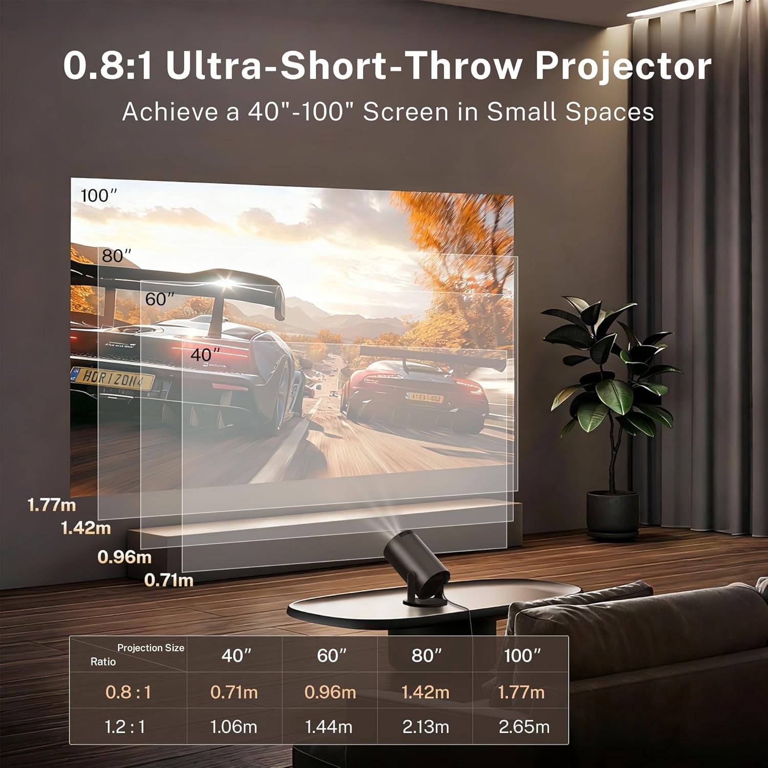 Projector with WiFi 6  5.4 Android 14 1080P 4K Support Portable Auto  OptiBarrel 500 Black