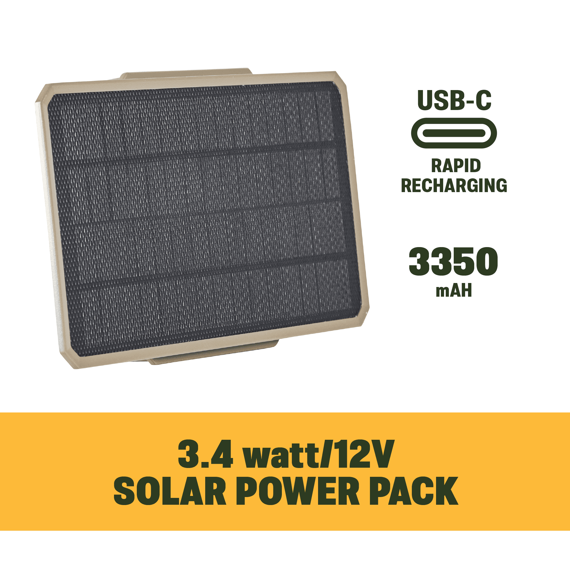 Moultrie 3.4 Watt Solar Power Pack for Trail Cameras - 3350mAh Battery Pack - USB-C Connection
