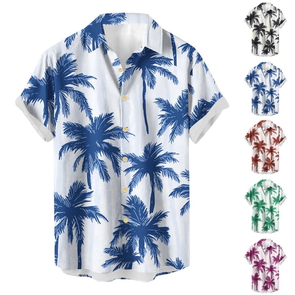 SGFCWSX Men's Hawaiian Shirt Short Sleeve Button Down Palm Tree Print Lightweight Beach Vacation Shirt Blue Size 3XL