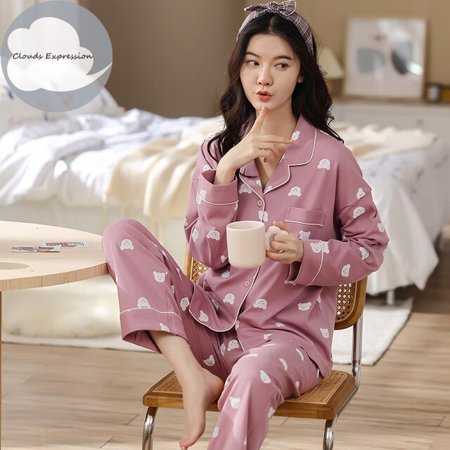 

QWZNDZGR Spring Autumn Brand Knitted Cotton Sleepwear Elegant Women Pajama Sets Sleep&Lounge Plaid Pajamas Women s Fashion Home Clothing
