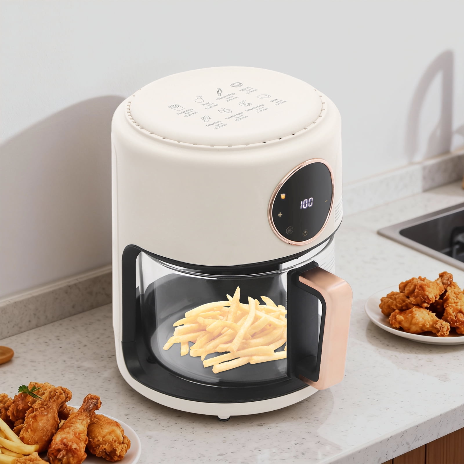 Air Fryer 4.4Qt 8-in-1 Digital Touchscreen, 1200W Compact Oilless Cooker with Borosilicate Glass Pot, 360° Visible Window, Dishwasher Safe, 80-200°C Adjustable Temp & Presets
