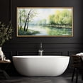 thumbnail image 2 of IDEA4WALL Extra Large Framed Canvas Print Wall Art Spring Awakening Gentle River Landscape Pastoral Scene with Blossoming Trees Antique Retro Fine Art Watercolor Decorative for Rooms Decor - 60"x30", 2 of 5