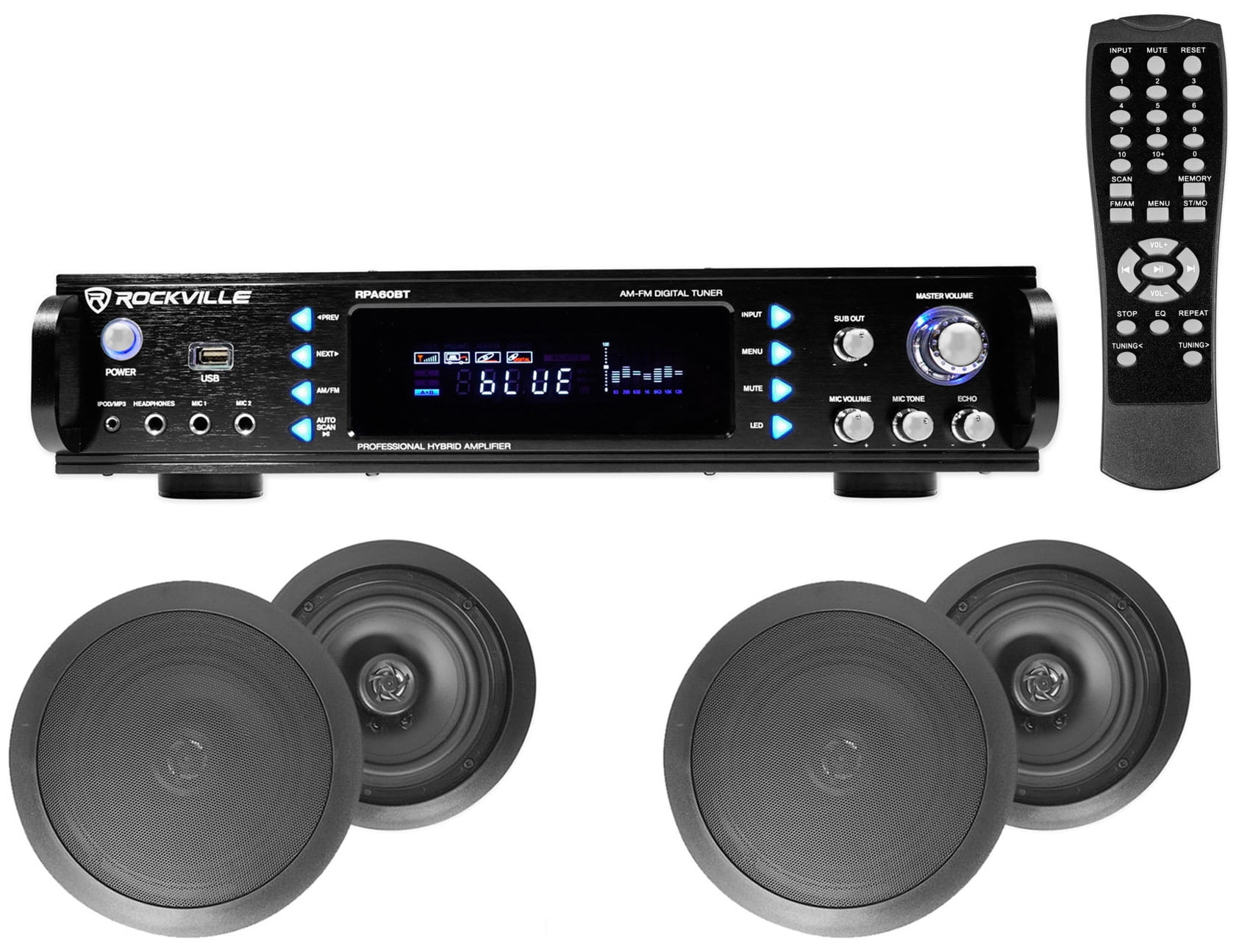 (4) Black Ceiling Speaker System+Bluetooth Amp/Receiver 4 Restaurant