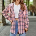 thumbnail image 4 of Busydd Womens Plaid Shacket Jacket Button Down Drawstring Hooded Flannel Shirts Fashion Casual Long Sleeve Shirts for Women Lightweight Loose Fall Jackets Tops with Pockets, 4 of 8