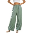 thumbnail image 3 of Otvok Women High Waist Linen Casual Pants, Ladies Elastic Waist Loose Fit Wide Leg Palazzo Beach Walking Trousers, 3 of 7