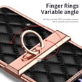 thumbnail image 6 of MonsDirect for 6.7 inch Samsung Galaxy Z Flip 4 5G 2022 Case, Hinge Protection Plating Frame Hard PC Shell Diamond PU Leather Cover Shockproof with Finger Ring Stand Holder for Galaxy Z Flip 4, Black, 6 of 7