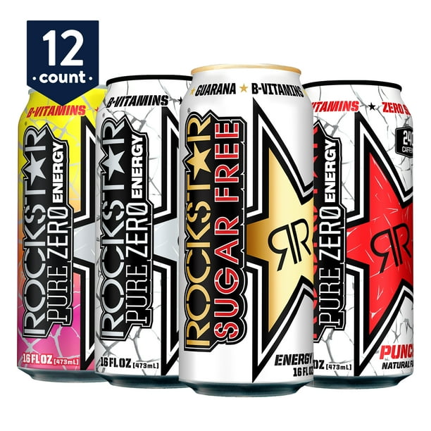 Rockstar Energy Drink Pure Zero, 4 Flavor Variety Pack, 16 ...