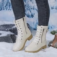 thumbnail image 6 of hopeusnice Lace Up Buckle Decor Side Zipper Boot Block Heel Street Style Boot Beige 35, 6 of 9