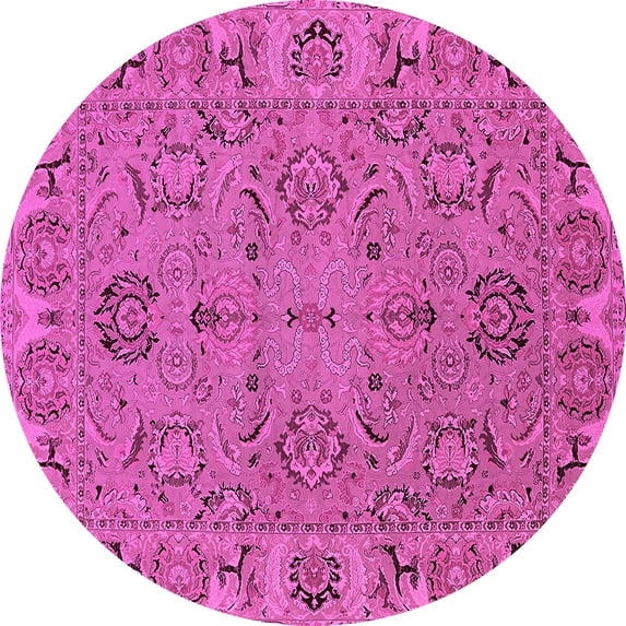 Ahgly Company Indoor Round Oriental Pink Traditional Area Rugs, 4' Round