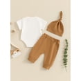 thumbnail image 6 of Hirigin Newborn Baby Boy Girl Clothes Outfits Hi I'm New Here Letter Embroidered Short Sleeve Romper and Pants Hat 3Pcs Coming Home Outfit, 6 of 8