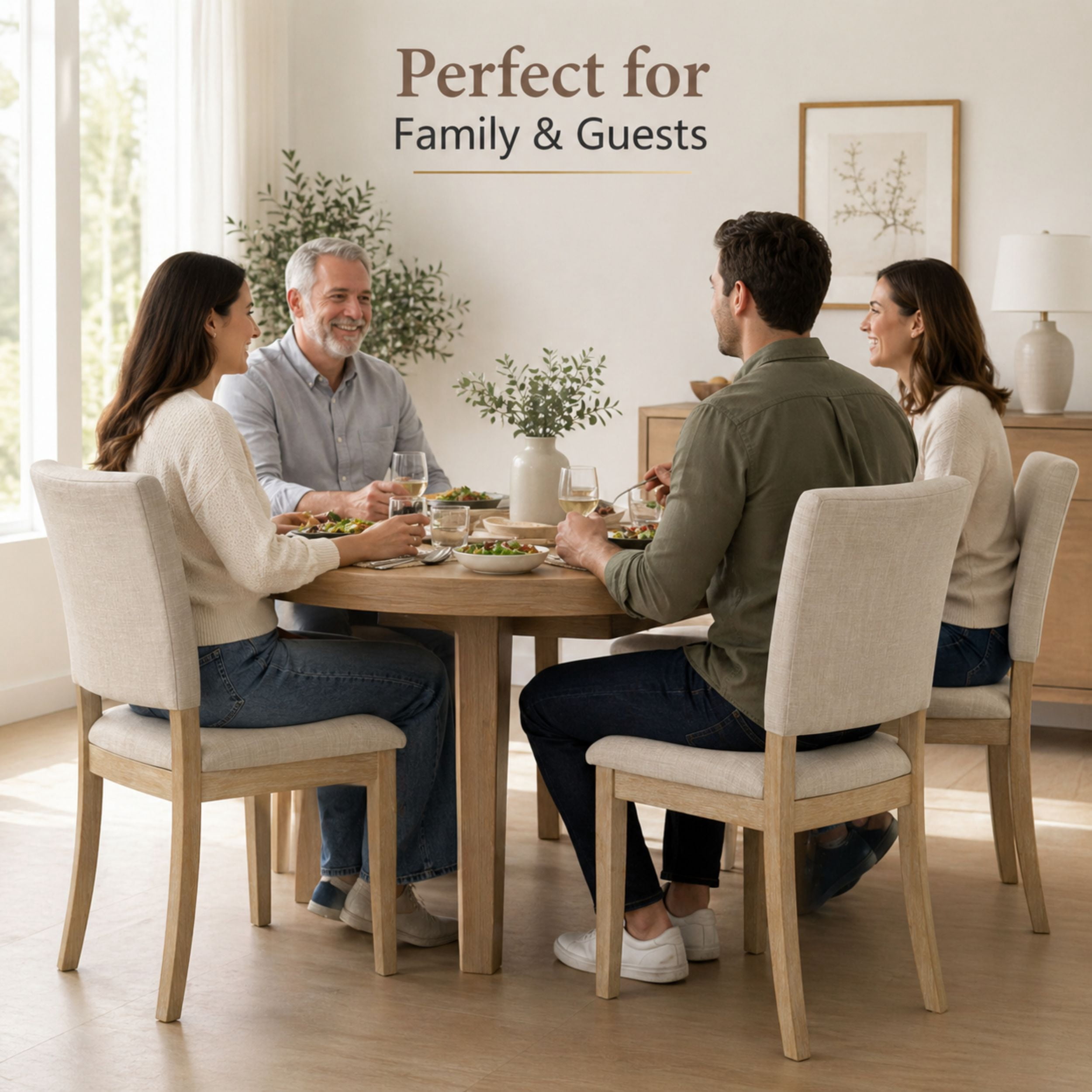 GOMYHOME Upholstered Dining Chairs Set of 4, Beige Linen Fabric with Solid Wood Legs
