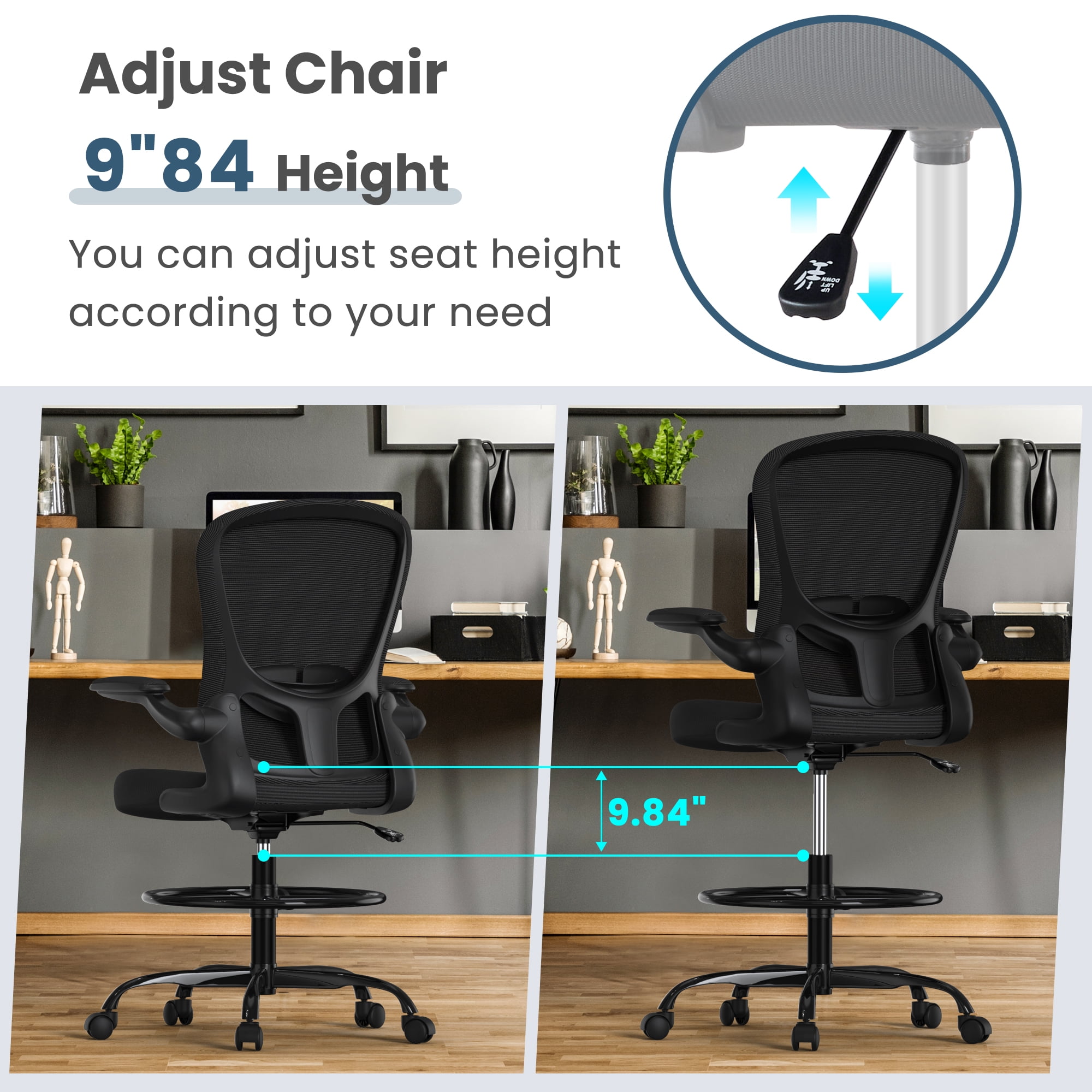 Drafting Chair Tall Office Chair Computer Standing Desk Chair