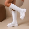 thumbnail image 2 of Tqyyweavej Women's Combat Riding Platform Knee High Vintage Fall Boots Lace Up Fashion Round Toe Motorcycle Boots with Side Zipper, 2 of 10
