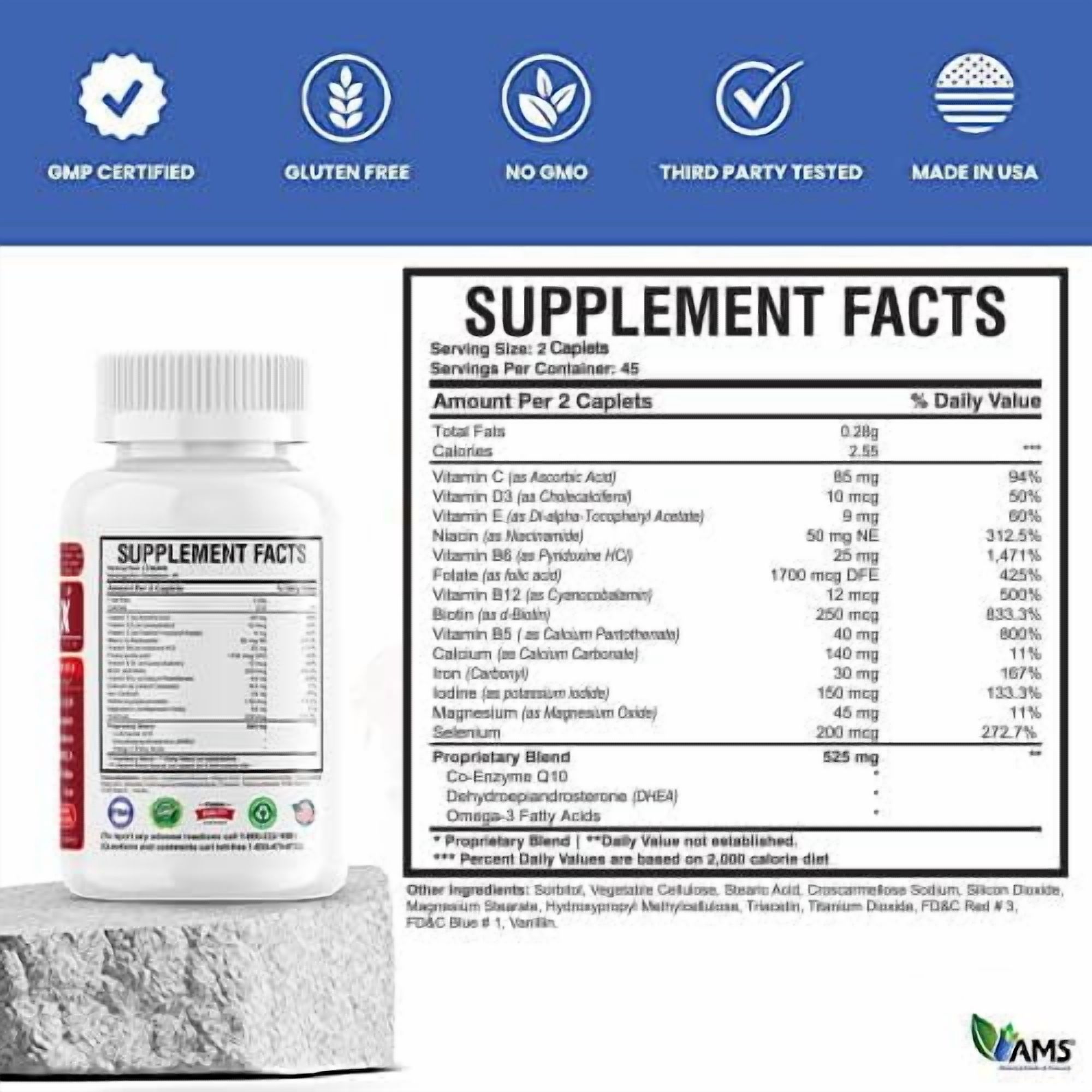America Medic and Science FertiliMax Women's Fertility Support with Folate CoQ10 DHEA Iron Selenium 90 Capsules