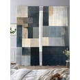 thumbnail image 3 of Oil Painting Style Sheer Curtains 108 Inches Long 2 Panels Abstract Brown Blue Color Block Light Filtering Semi Sheer Window Curtains Drapes for Bedroom Living Room 52"x108", 3 of 7