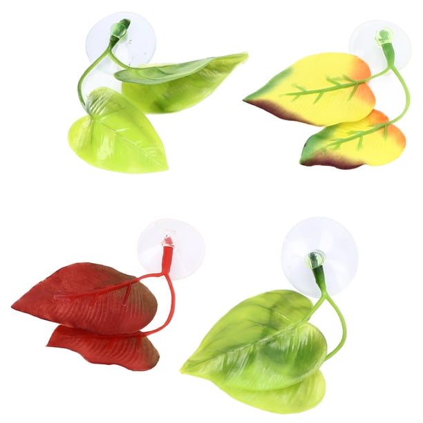 Punto de descanso ligero y realista con ventosa para pecera, diseño doble de hoja de pez Betta, 4 Uds.