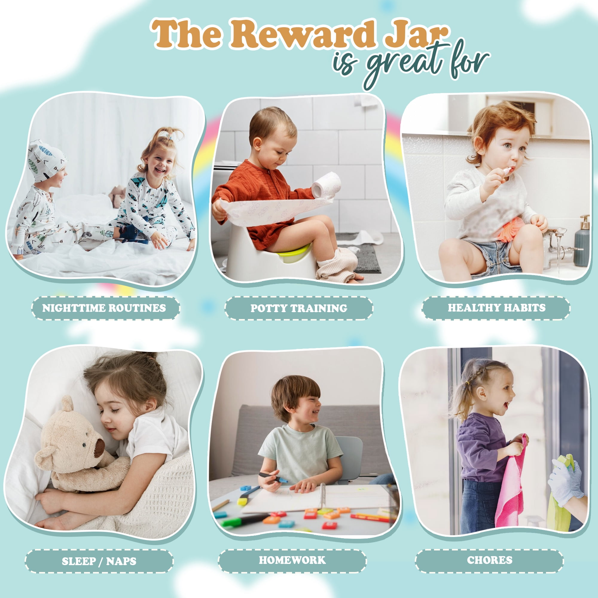 9" DIY 50 Tokens Magnetic Reward Jar with Bookmark Kids Potty Training Chore Chart Boys Girls Toddler Gifts for Classroom Teacher Good Behavior Management Tools Back to School