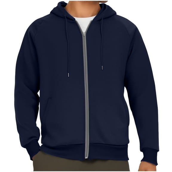 Jalioing Men's Full Zip Hoodies Long Sleeve Hooded Drawstring Sweatshirts Solid Casual Athletic Jacket with Pocket