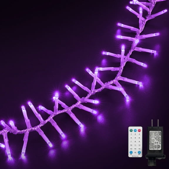 LAMPHOME 36FT 500LED Christmas Cluster String Lights - 16 Versatile Modes Clear Wire Decor, Indoor/Outdoor Safe for Xmas Tree, Home, Wedding, Party, Bedroom(Purple)