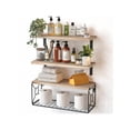 thumbnail image 2 of Floating Shelves, Bathroom Shelves Over Toilet, Wall Mounted Floating Shelves With Wire Basket, Wooden, 3 Shelves, 16.5x6x5.5 In, 2 of 8