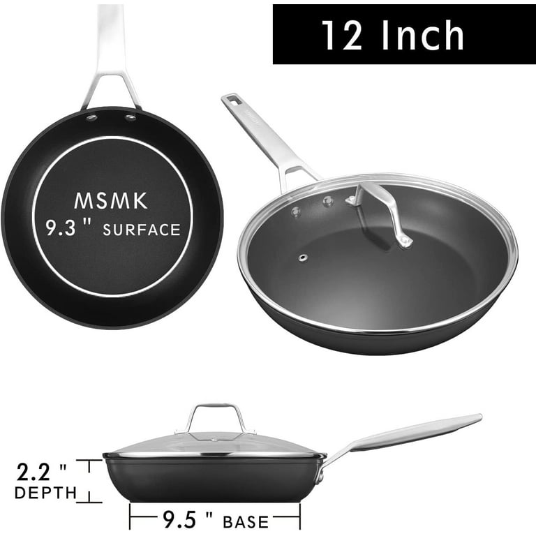 Frying Pan with Lid MsMk 12 Large Nonstick Pan Egg Skillet Induction Compatible