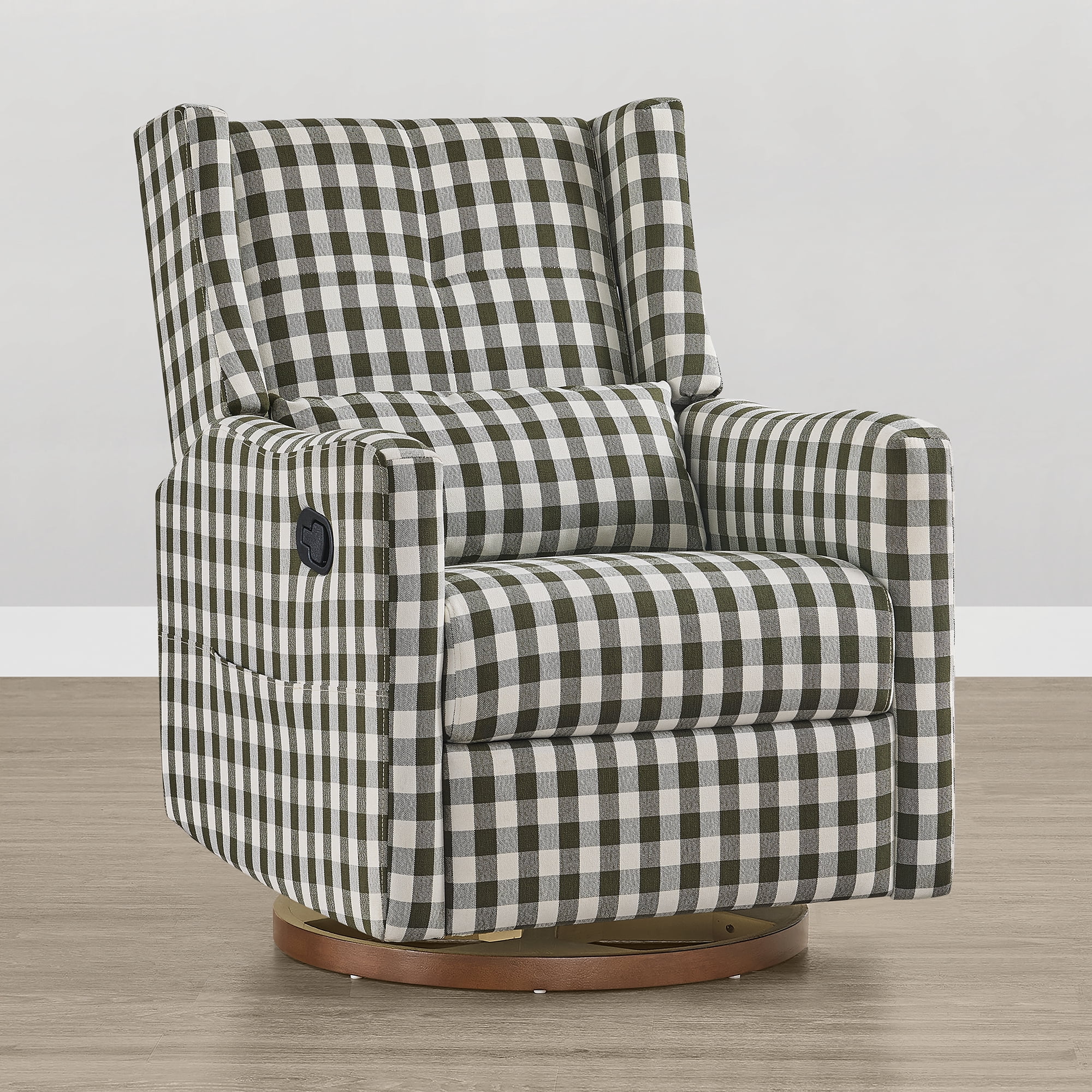 Spruce & Spring Swivel Glider Recliner Chair for Living Room & Nursery, Chenille Fabric, Black & Cream Plaid