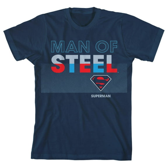 Superman Man of Steel Youth Navy Blue Graphic Tee-Medium