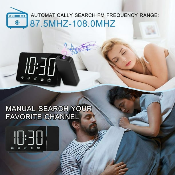 Réveil Projecteur Plafond Fmradio Horloge avec Fonction Snooze