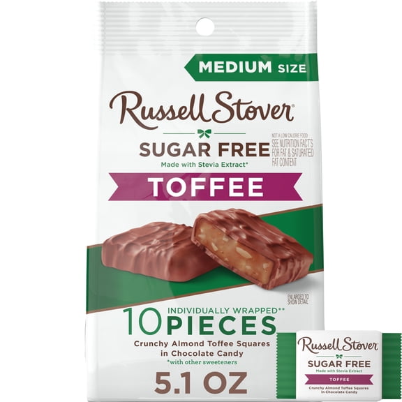 RUSSELL STOVER Sugar Free Toffee Squares in Chocolate Candy, 5.1 oz. bag