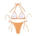 thumbnail image 4 of Delconic Women’s Triangle Bikini Set with Adjustable Halter Top and Tie Side Bottoms Striped Print Two Piece Swimsuit for Beach Pool, 4 of 7