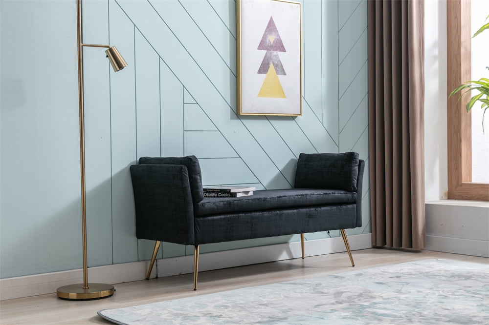 Velvet Entryway Bench with 2 Pillows, Modern Upholstered Living Room Bench with Padded Seat and