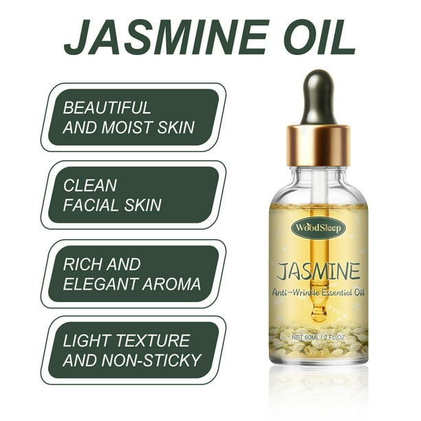 Aceite esencial de jazmín, aceite de masaje facial hidratante, iluminador, piel con poros sensibles, aceite para piel, 60 ml, aceites de masaje de jazmín