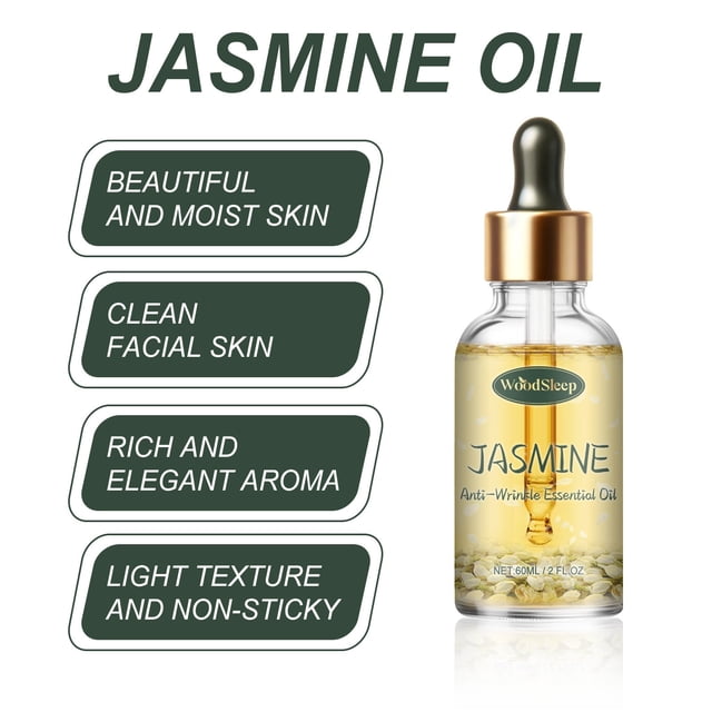 Aceite esencial de jazmín, aceite de masaje facial hidratante, iluminador, piel con poros sensibles, aceite para piel, 60 ml, aceites de masaje de jazmín