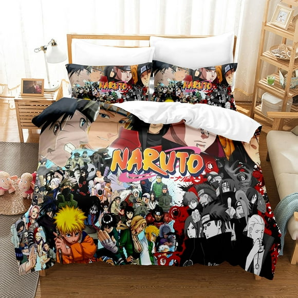 Naruto Ensemble Trois Pièces, Parure de Lit, Impression 3D, Microfibre Douce, Housse de Couette Dessin Animé, Décoration de Chambre-Semaine
