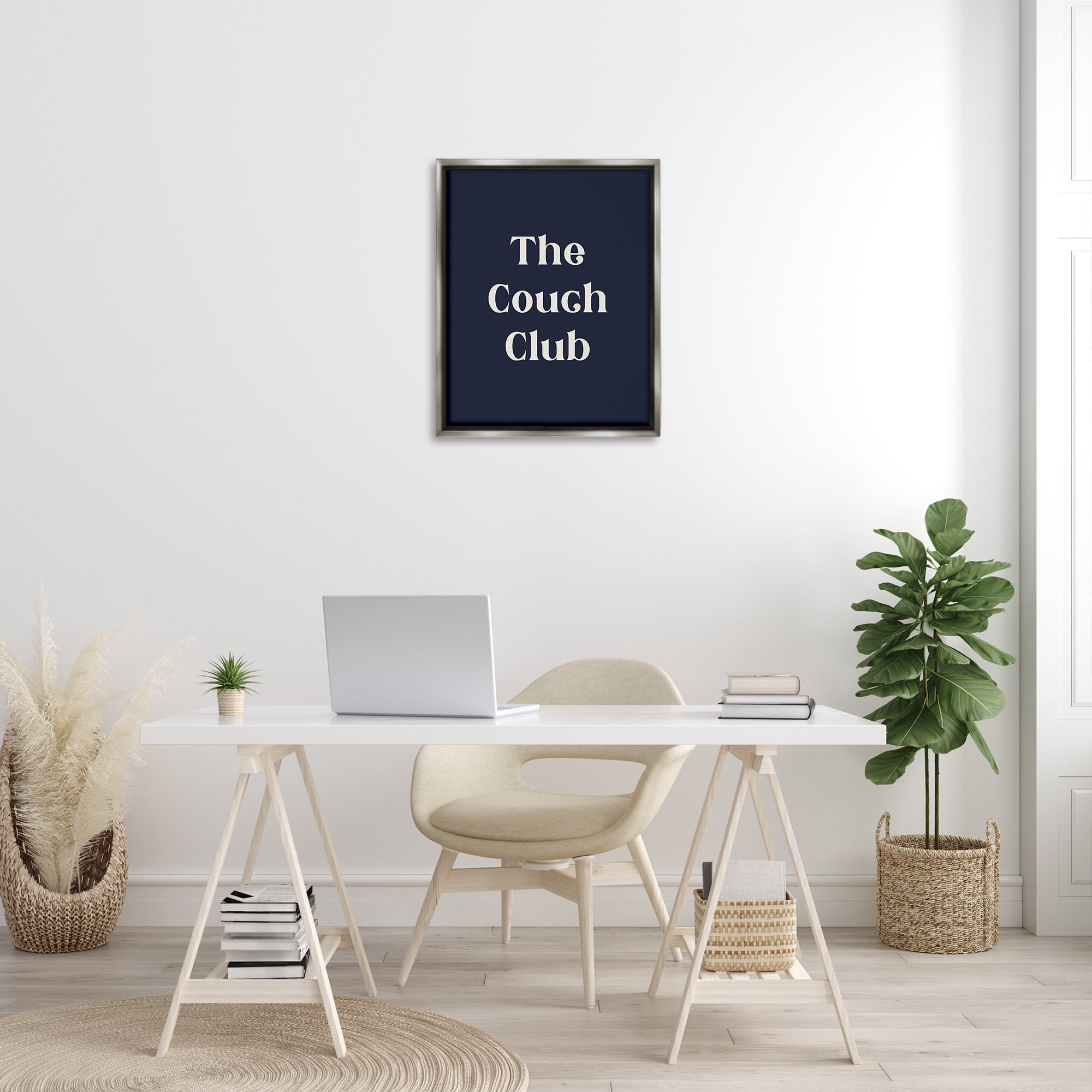 Stupell Industries Couch Club Phrase Typography Painting Gray Floater Framed Canvas Art Print Wall Art, 25 x 31