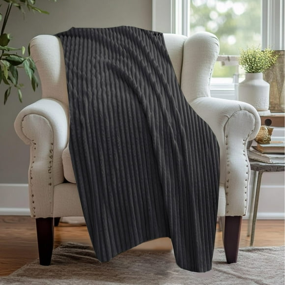 Manta Raschel de doble capa, manta suave y gruesa de forro polar | Funda de sofá acogedor de poliéster a rayas | Esencial de Invierno Ligero y Suave | 200x230cm | Multicolores