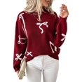 thumbnail image 2 of Fall Long Sleeve Pullover Sweaters for Women Trendy Crewneck Casual Cute Chunky Knit Oversized Sweater Wine Red L, 2 of 10
