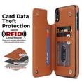 thumbnail image 6 of Case Compatible with iPhone XR, Stylish Card Slots Kickstand PU Leather Back Case Magnetic Closure RFID Blocking Drop Protective Shockproof Cover for iPhone XR, Brown, 6 of 8