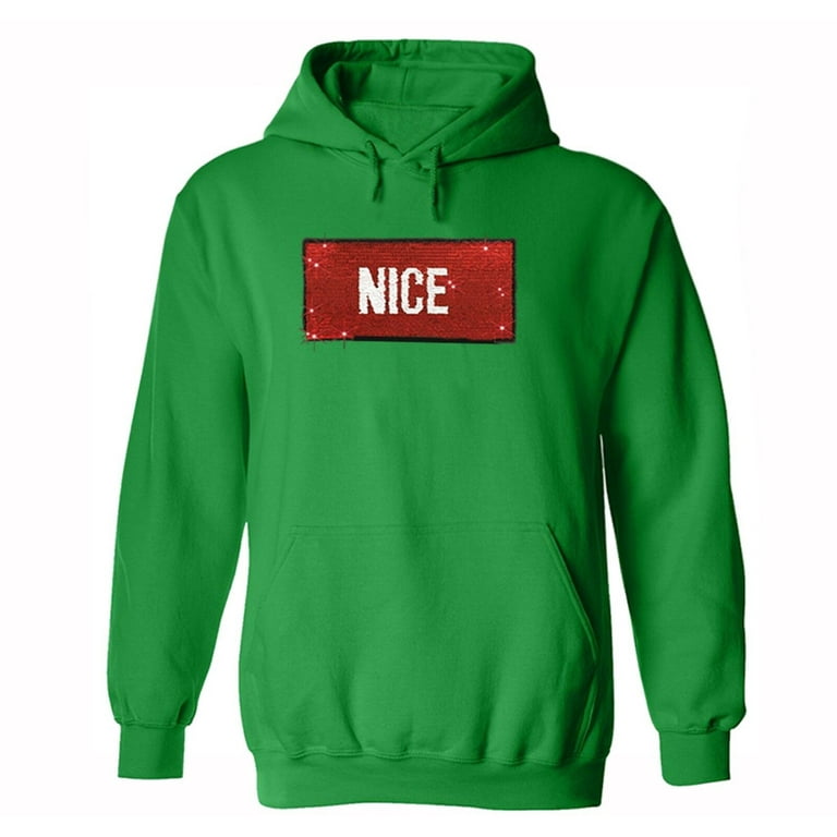 XtraFly Apparel Unisex Naughty Nice Flip Reversible Sequin Sequined Christmas Winter Men Women Hoodie