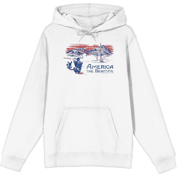 Americana America The Beautiful Adult White Long Sleeve Hoodie-Medium