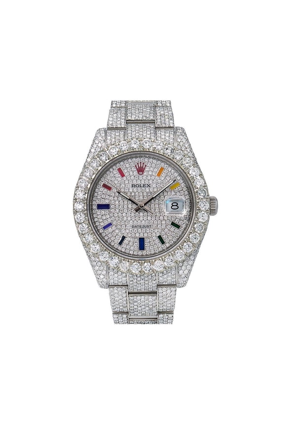 Pre-Owned Rolex Datejust 41MM 116300 Diamond Paved Rainbow Hour Dial Diamond Bezel Stainless Steel Full Diamond Oyster Bracelet 22.75ct