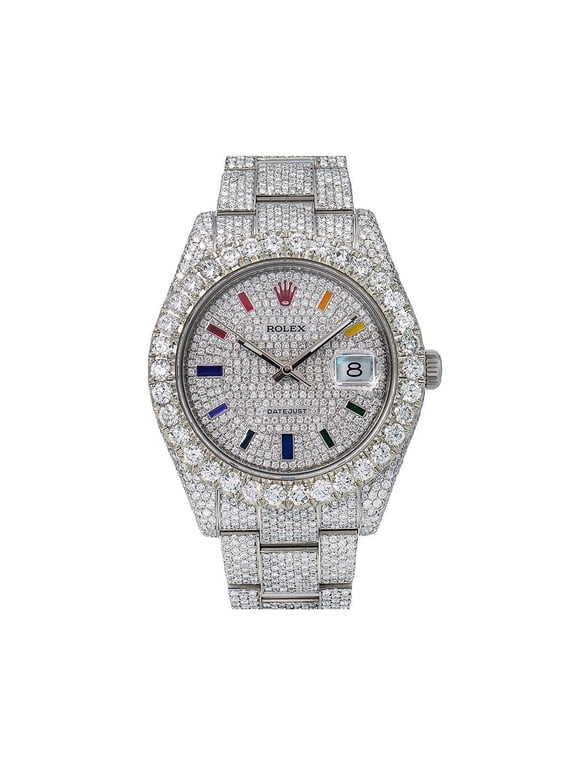 Pre-Owned Rolex Datejust 41MM 116300 Diamond Paved Rainbow Hour Dial Diamond Bezel Stainless Steel Full Diamond Oyster Bracelet 22.75ct