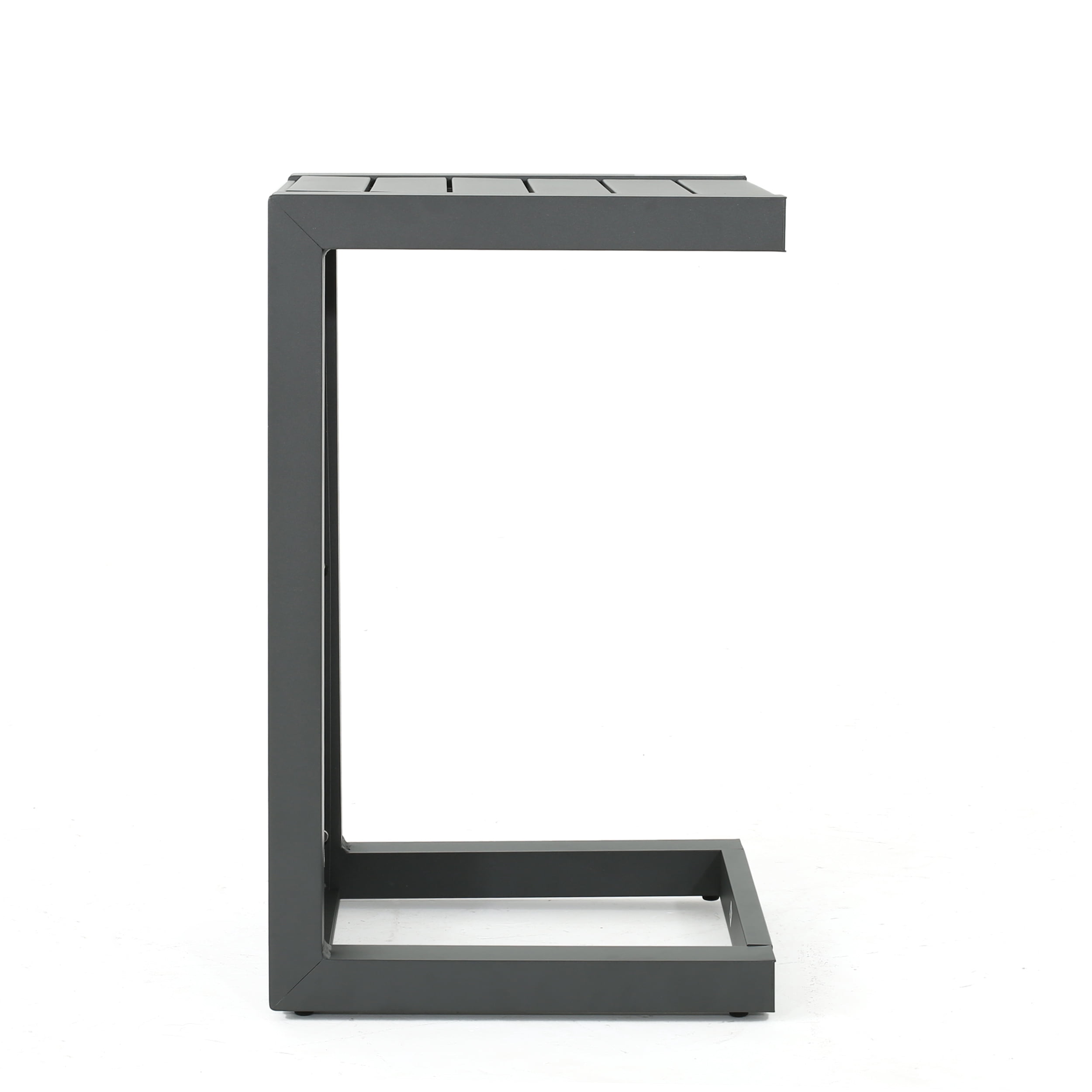 Outdoor Aluminum C Shaped Side Table, Space Saving Accent Table for Patio Garden, Grey