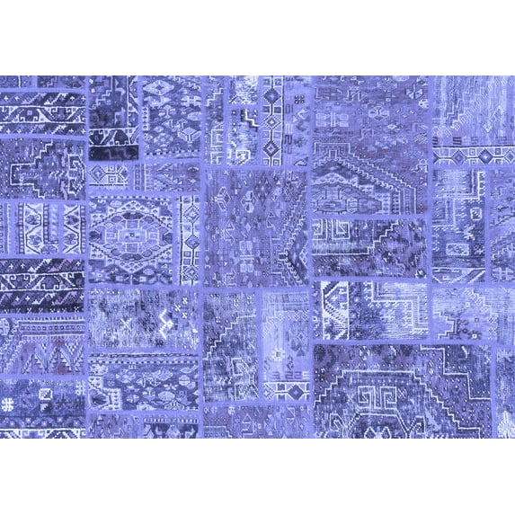 Ahgly Company Indoor Rectangle Patchwork Blue Transitional Area Rugs, 5' x 7'
