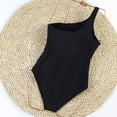 thumbnail image 6 of Womens Bathing Suits Plus Size One Shoulder Ruffle One Piece Swimsuits Solid Color Full Coverage Cutout Swimwear (Black L), 6 of 6