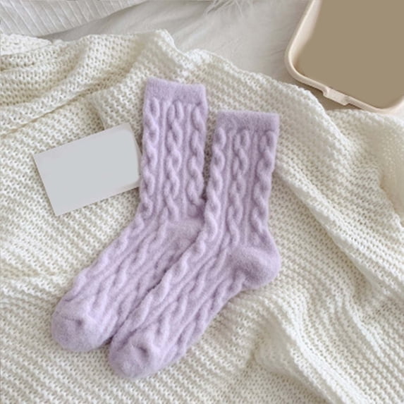 Warm Fuzzy Socks for Women 2026 Winter Cute Cable Knit Thermal Cozy Soft Crew Socks