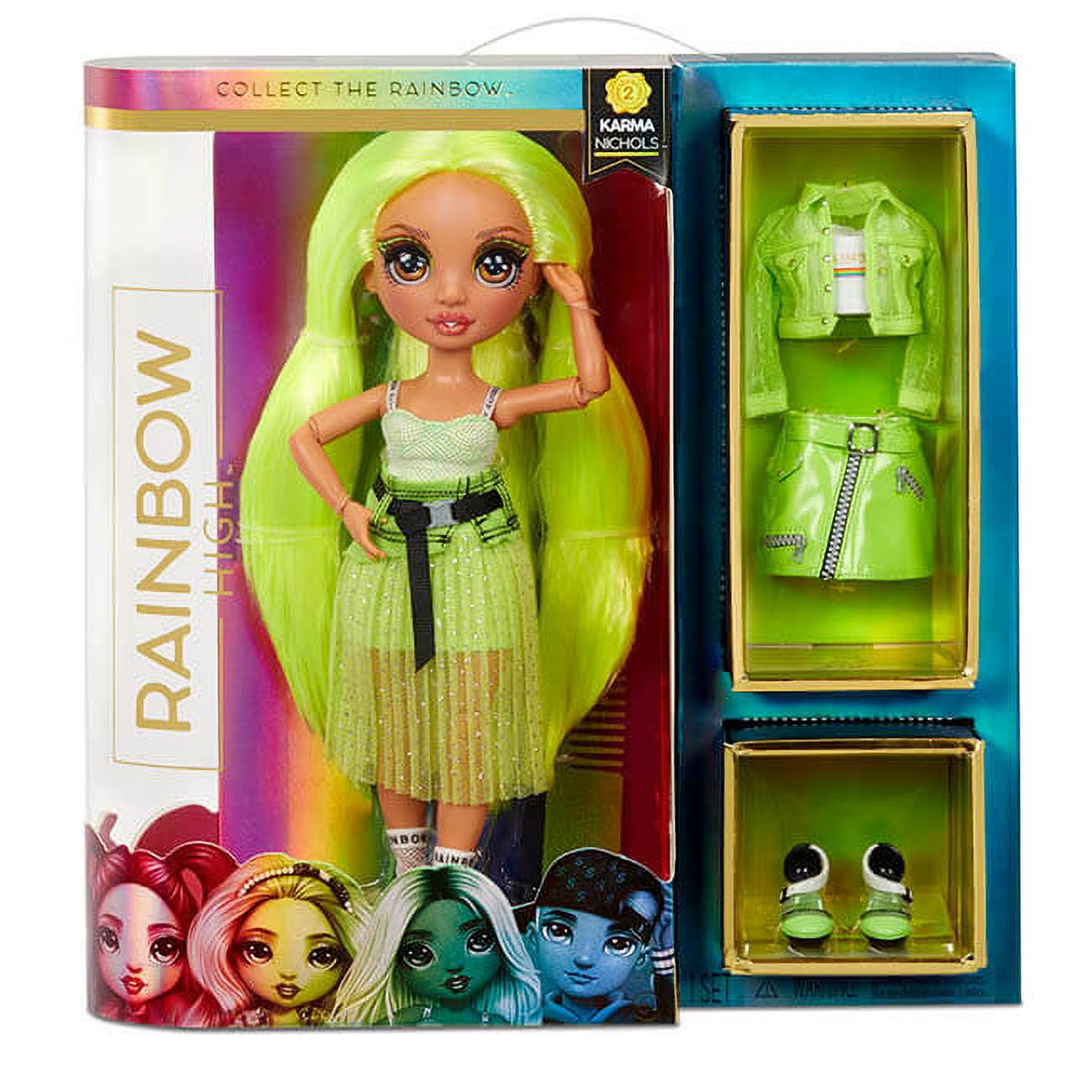 Rainbow High Karma Nichols – Neon Green Fashion Doll with 2 Complete Mix & Match Outfits and Accessories, Toys for Kids 6-12 Years Old - image 3 of 9