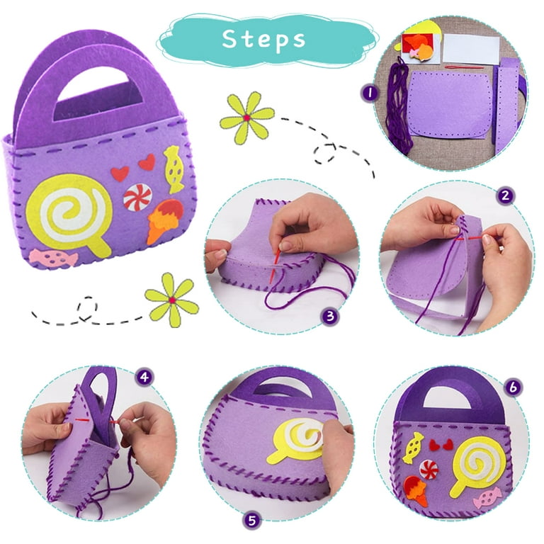Lnkoo 4 Pack Kids Sewing Kits for BeginnersHandbag- Fun DIY Kids Craft and Sew Kits for Girls and Boys Set,Preschool Educational Toys- DIY Art Craft