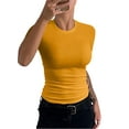 thumbnail image 2 of Langwyqu Womens Short Sleeve Ribbed T-Shirt Slim Fit Tops Solid Basic Tee, 2 of 5