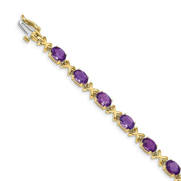 14K Yellow Gold bracelet Gemstones Amethyst Oval Purple 7 in 5 mm